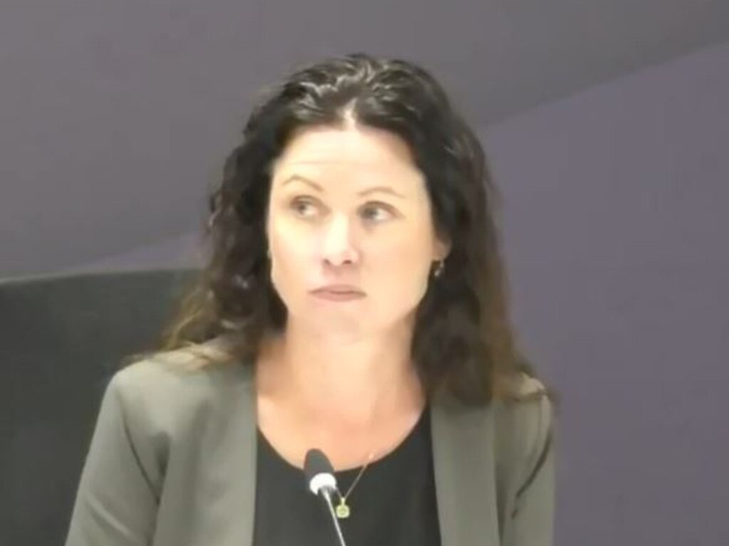 Kerri Collins, victim-survivor and Department of Education social worker, gives evidence at Tasmania's child sexual abuse commission of inquiry.