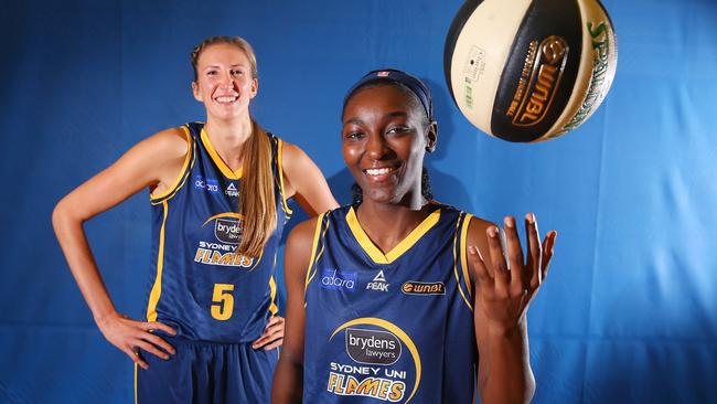 Sydney University Flames import Asia Taylor and Jennifer Hamson (left).