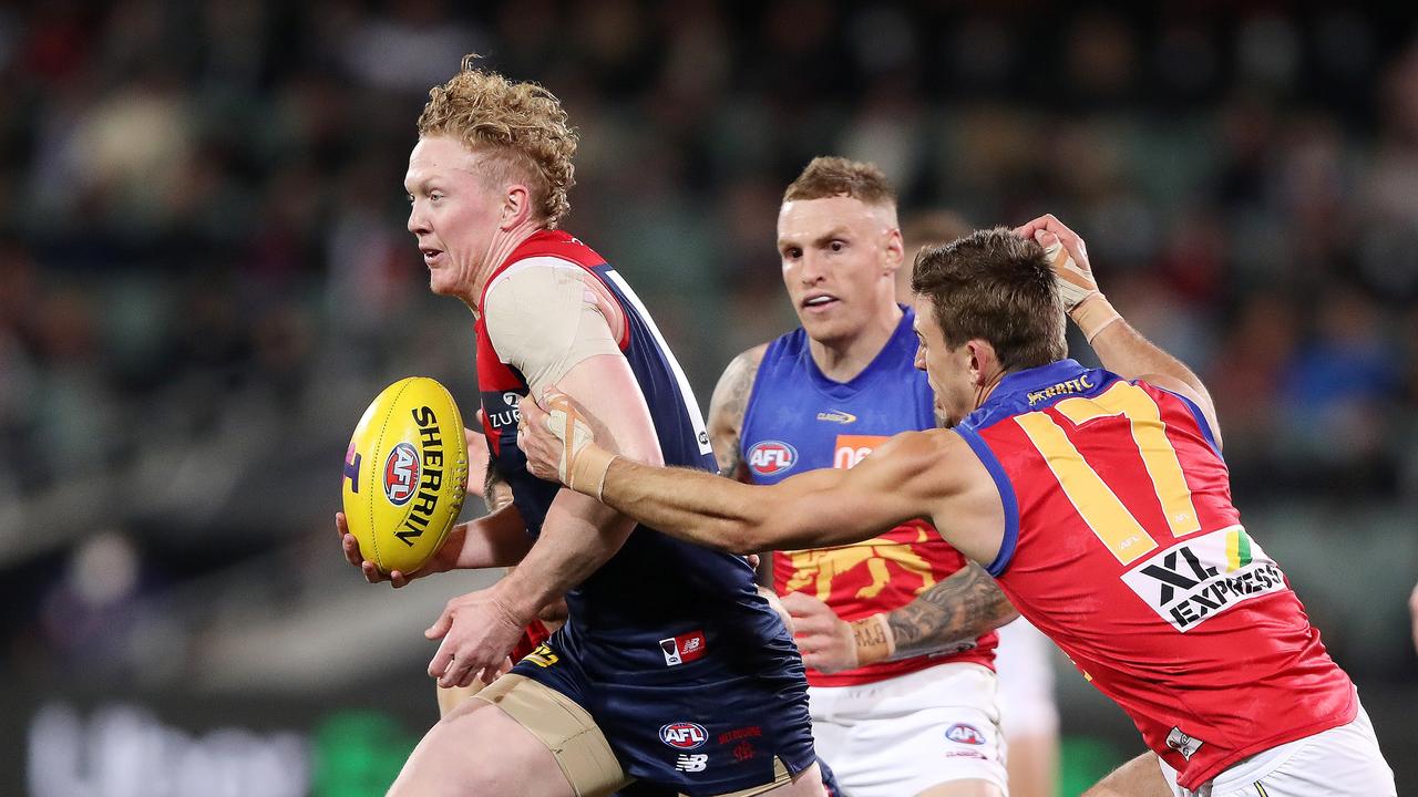 Clayton Oliver will again be key to the Demons’ chances on Friday night. Picture: Sarah Reed/AFL Photos