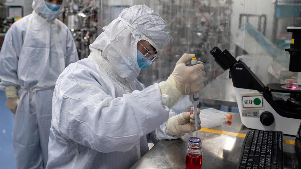 An engineer takes samples of monkey kidney cells as he make tests on an experimental vaccine for the COVID-19 coronavirus inside the Cells Culture Room laboratory at the Sinovac Biotech facilities in Beijing. Picture: Nicolas Asfouri / AFP.