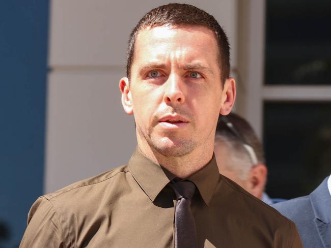 NT Police Constable Zachary Rolfe leaves the Supreme Court of the NT for day 2 of pre trial proceedings in his Murder trial for the shooting of Kumanjaye Walker in Yuendemu in November 2019.Picture: Glenn Campbell