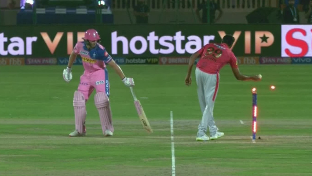 Ravichandran Ashwin running out Jos Buttler at the non-striker’s end during the 2020 Indian Premier League.