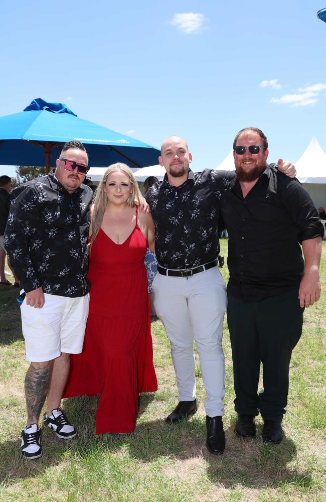 MELBOURNE, AUSTRALIA – DECEMBER 8 2024 Natalie, Aaron, Blake and Luke attend the Werribee Cup in Werribee on December 8th, 2024. Picture: Brendan Beckett