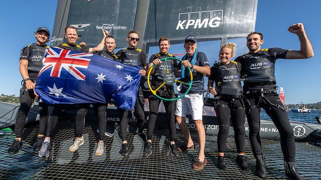 Australia broke a brought for their first win of the season. Photo: SailGP/Simon Bruty.