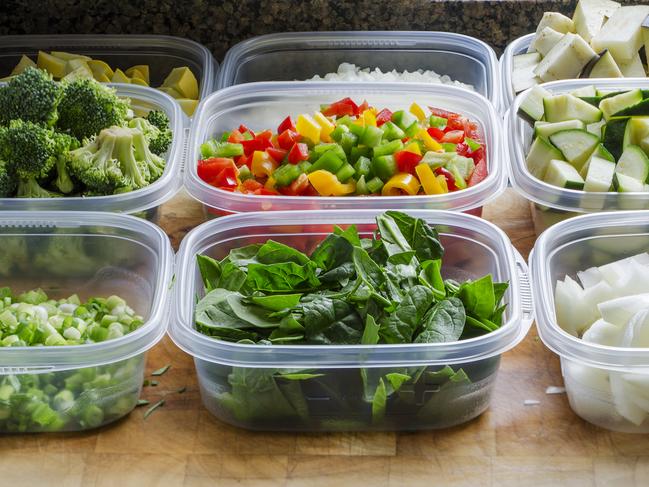 Chopped vegetables for cooking or storage in plastic containers