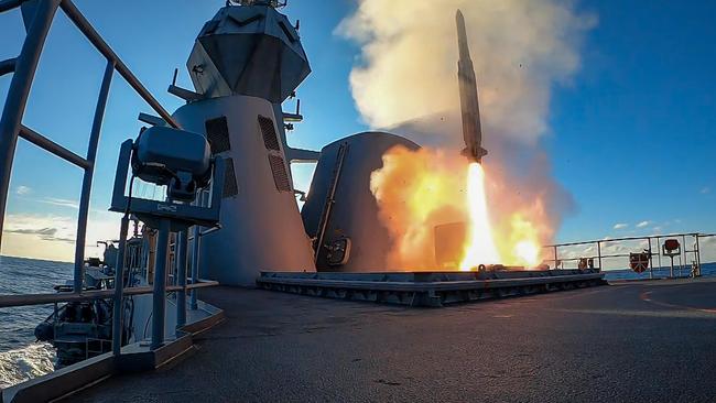 An Australian frigate undergoes missile trials.