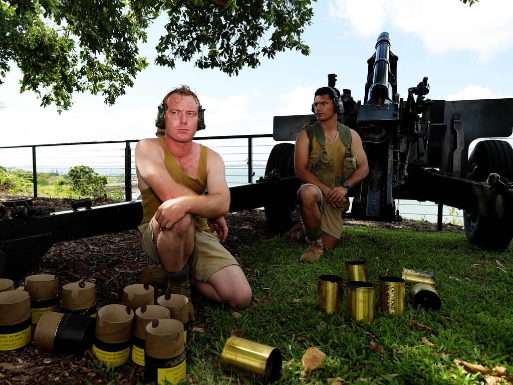 Soldiers reenact the defence of Darwin during the 77th Anniversary of the Bombing of Darwin on Tuesday, February 19, 2019. Picture: KERI MEGELUS