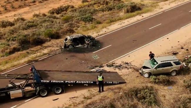 19-year-old man has been killed in a fiery crash south of Port Augusta. Picture: NINE NEWS