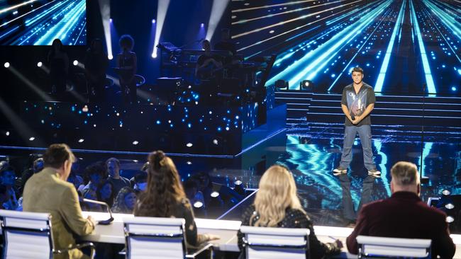 Australian Idol Channel 7 Top 24 James Vawser faces the judges. Picture: Channel 7