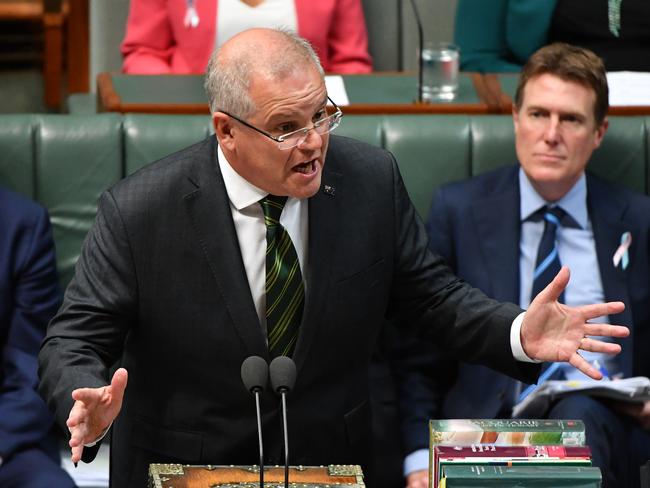 Prime Minister Scott Morrison during Question Time in the House of Representatives at Parliament House in Canberra. Picture: Mick Tsikas