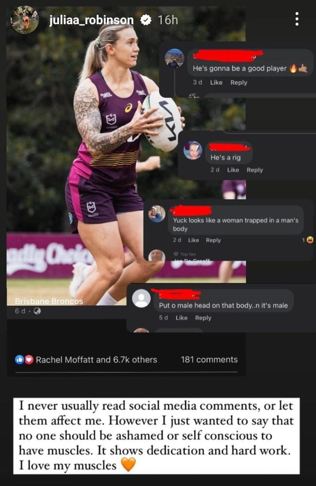 Broncos' NRLW star Julia Robinson’s post.