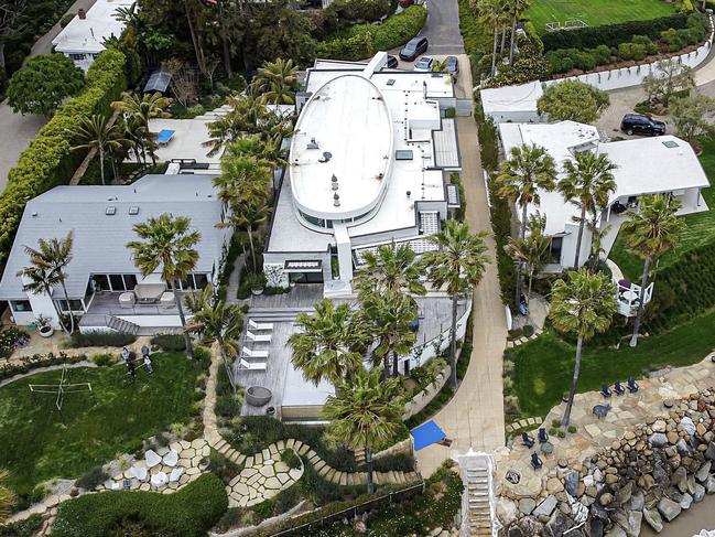 Aerial views of Kevin Costner’s coastal estate located in Carpinteria, California, which he shares with his estranged wife Christine Baumgartner.