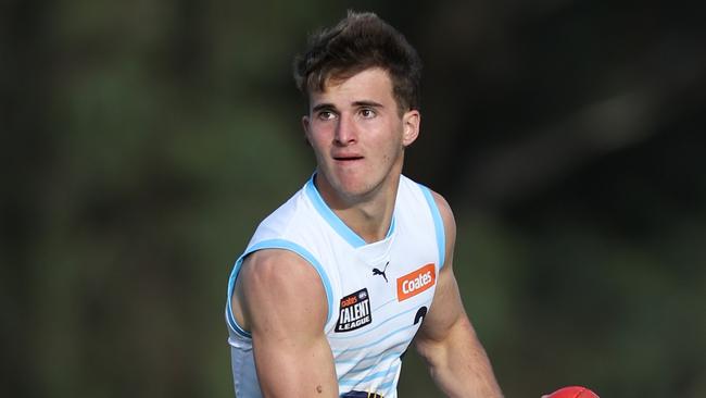 MELBOURNE, AUSTRALIA - June 02: Archer Day-Wicks of the Pioneers in action during the 2024 Coates Talent League U18 Boys Round 10 match between Bendigo Pioneers and Gippsland Power at La Trobe University on June 02, 2024 in Melbourne, Australia. (Photo by Rob Lawson/AFL Photos)