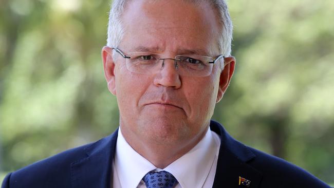 Prime Minister Scott Morrison during a press conference at Nowra Golf & Recreation Club. Furious Liberals have accused Prime Minister Scott Morrison of betraying party members after he orchestrated a backroom deal to install former Labor Party boss Warren Mundine as the Liberal candidate in the key seat of Gilmore. Picture: Jonathan Ng