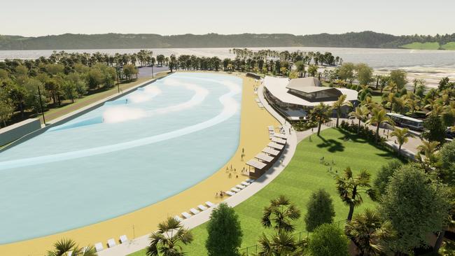 Render of Surf Parks Australia's wave pool project at Glass House Mountains.