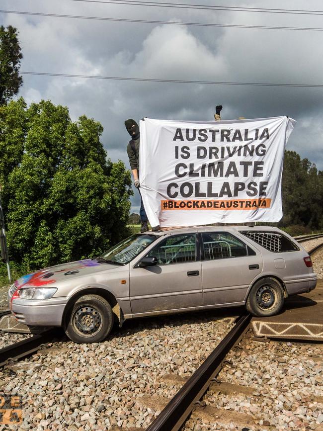 Herbert was sentenced over a series of protests in November 2021 in which activists climbed on top of coal trains and parked across rail tracks in the Hunter. Picture: Blockade Australia/Facebook