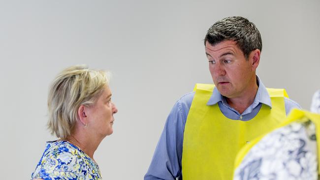 Ros Bates talking to then Gavin MP Sid Cramp during pre-polling. Picture: Jerad Williams