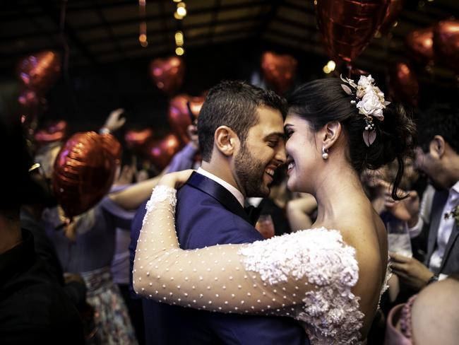 Bride and groom dancing during their wedding party