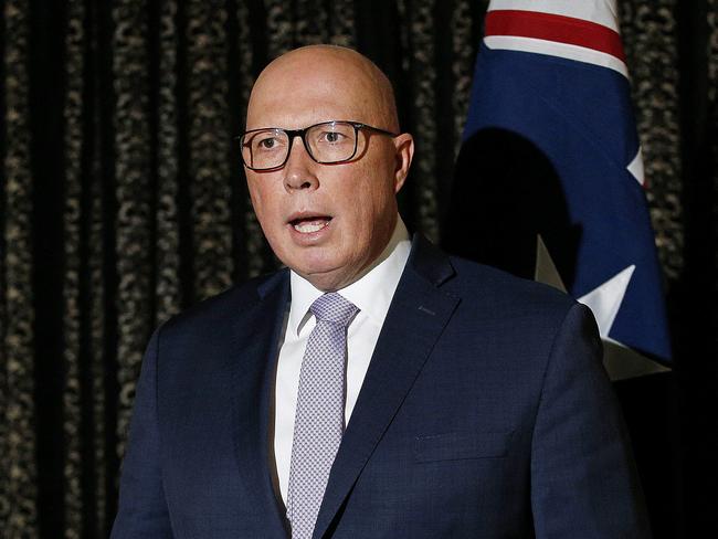 SYDNEY, AUSTRALIA - NewsWire Photos JUNE 11 , 2024: Opposition Leader Peter Dutton speaks at a press conference at the Shangri-la Hotel, Sydney.  Picture: NewsWire / John Appleyard