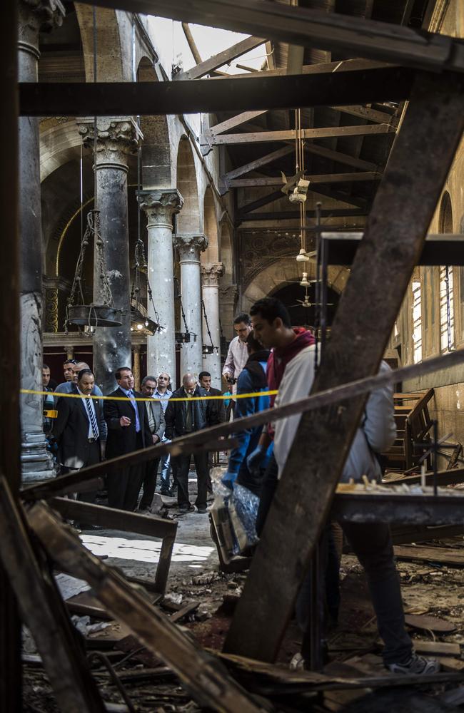 The blast killed at least 25 worshippers during Sunday mass inside the Cairo church. Picture: AFP/Khaled Desouki