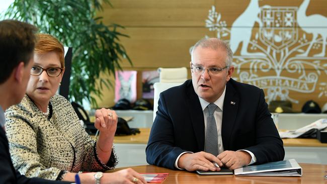 Prime Minister Scott Morrison and Foreign Minister Marise Payne. Picture: AAP/Joel Carrett