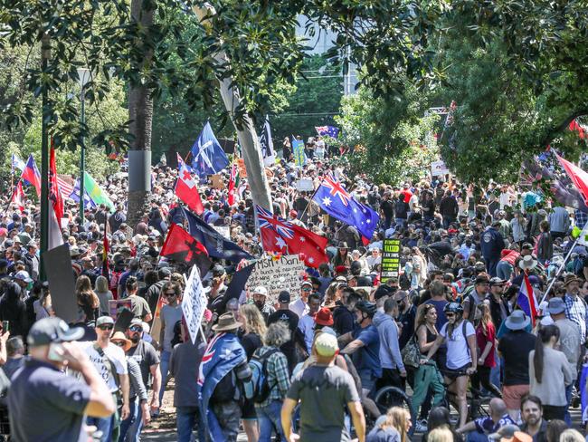 The Melbourne demonstrators swept through the CBD and marched down Flinders Street. Picture: Tim Carrafa