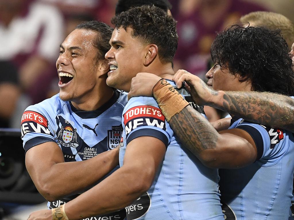 (L-R) Jarome Luai, Latrell Mitchell and Brian To’o all played blinders in Origin I – can they back that up in Origin II? Picture: Ian Hitchcock/Getty Images