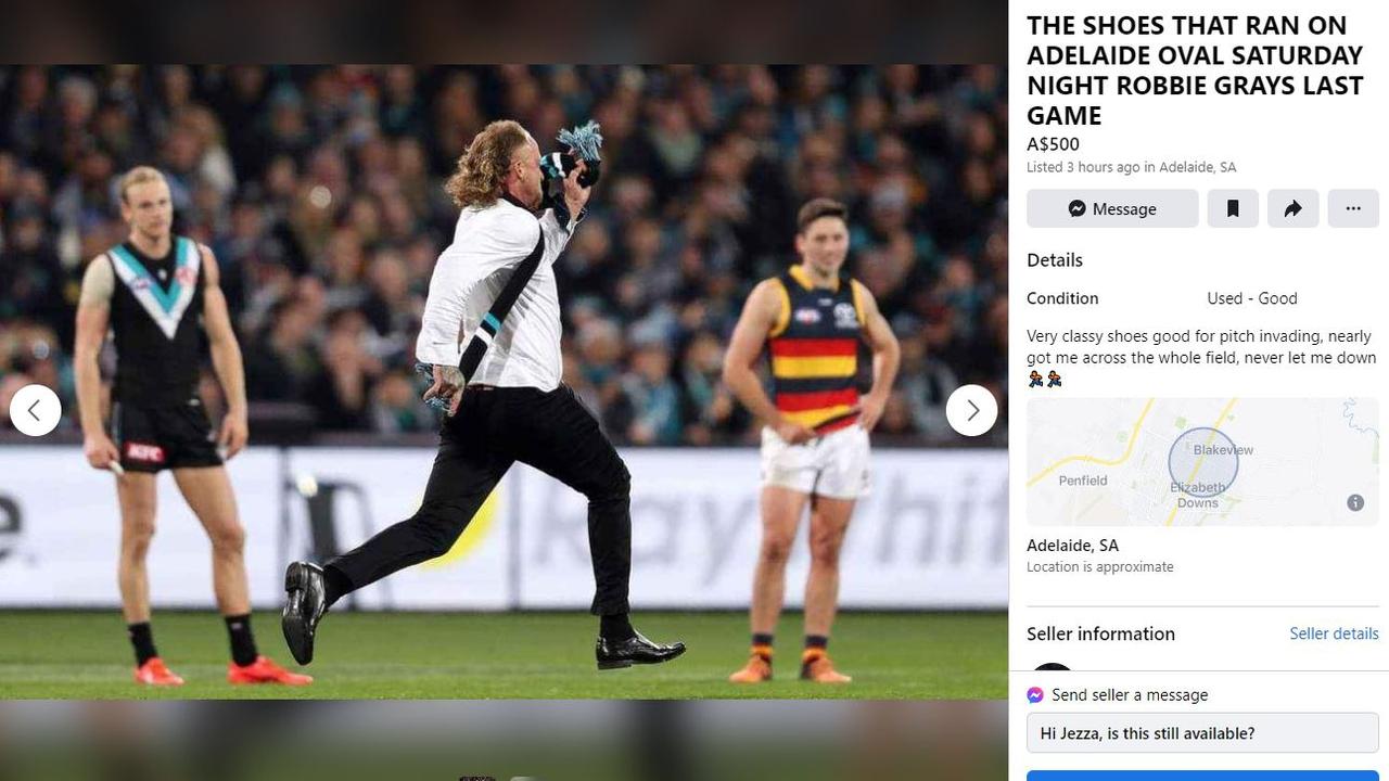 Saturday night's pitch invader has listed the shoes he wore on Facebook Marketplace for $500