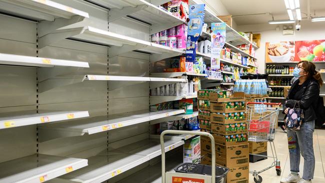 Empty supermarket shelves, in Hong Kong. Picture: AFP.