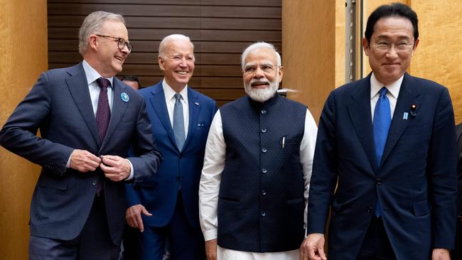 Quad leaders Anthony Albanese, left, Joe Biden, Narendra Modi and Fumio Kishida in Tokyo on Tuesday. Picture: AFP