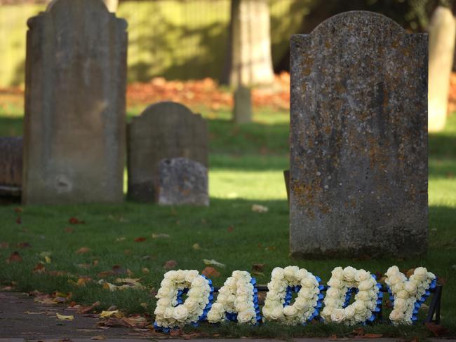 A floral tribute reads 'Daddy' during the funeral of singer Liam Payne. Picture: Getty Images