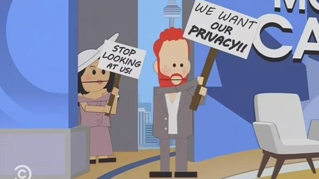 The Sussexes were mercilessly roasted in a viral episode of South Park that aired in February over their claims they wanted a paparazzi free life, before embarking on multiple high-profile media projects. Picture: Comedy Central.
