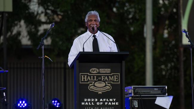 Welcome to the Country by Ronald Barnie Quall at the 2023 AFLNT Hall of Fame. Picture: Pema Tamang Pakhrin