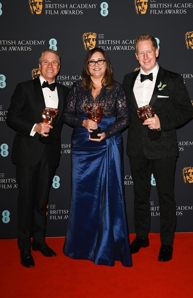 Clark Spencer, Producer Yvett Merino and Jared Bush attends the EE British Academy Film Awards 2022 dinner. Picture: Getty Images