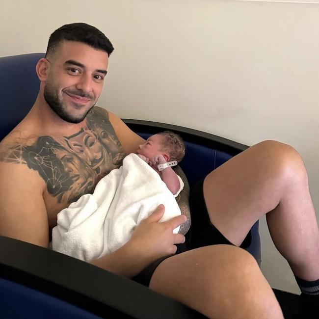 Adrian Portelli with his new baby son. Picture: Instagram