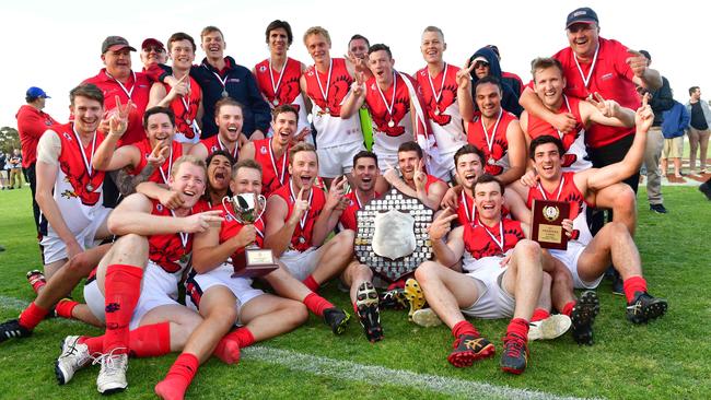 Flagstaff Hill after winning last year’s SFL premiership at Noarlunga Oval. Picture: AAP/Keryn Stevens.