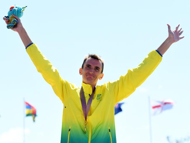 Marathon gold medallist Michael Shelley. Picture: AAP/Dean Lewins