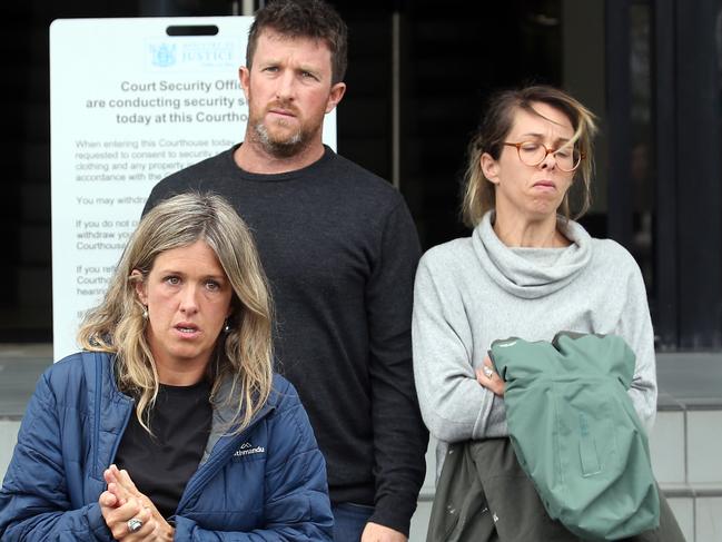 Sean McKinnon's older siblings Emmeline, Lachlan and Mary McKinnon outside court in Hamilton, NZ. Picture: Gary Ramage