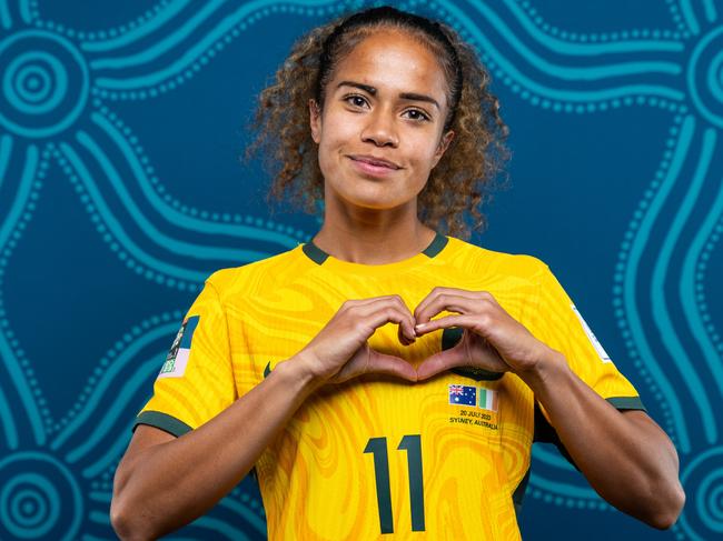 BRISBANE, AUSTRALIA - JULY 17: Mary Fowler of Australia poses for a portrait during the official FIFA Women's World Cup Australia & New Zealand 2023 portrait session on July 17, 2023 in Brisbane, Australia. (Photo by Chris Hyde - FIFA/FIFA via Getty Images)