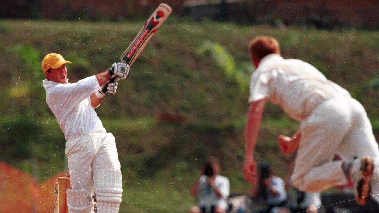 Australia's Ricky Ponting skies a ball to be caught during 1998 Commonwealth Games.
