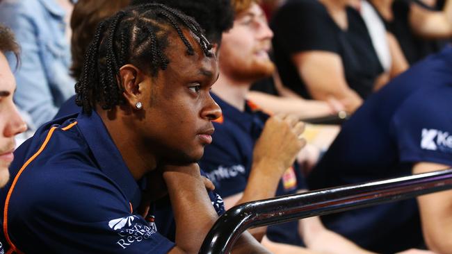 Tamuri Wigness watch the National Basketball League (NBL) match between the Cairns Taipans and the Adelaide 36ers, held at the Cairns Convention Centre, fro behind the Taipans bench. PICTURE: BRENDAN RADKE.