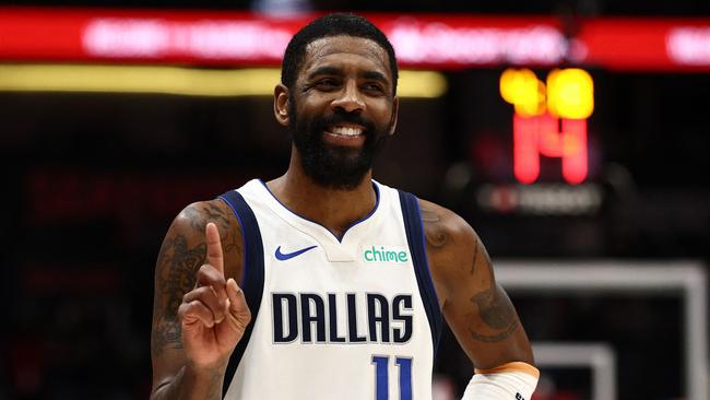 NEW ORLEANS, LOUISIANA - JANUARY 29: Kyrie Irving #11 of the Dallas Mavericks reacts during the game against the New Orleans Pelicans at Smoothie King Center on January 29, 2025 in New Orleans, Louisiana. NOTE TO USER: User expressly acknowledges and agrees that, by downloading and or using this photograph, User is consenting to the terms and conditions of the Getty Images License Agreement.   Chris Graythen/Getty Images/AFP (Photo by Chris Graythen / GETTY IMAGES NORTH AMERICA / Getty Images via AFP)