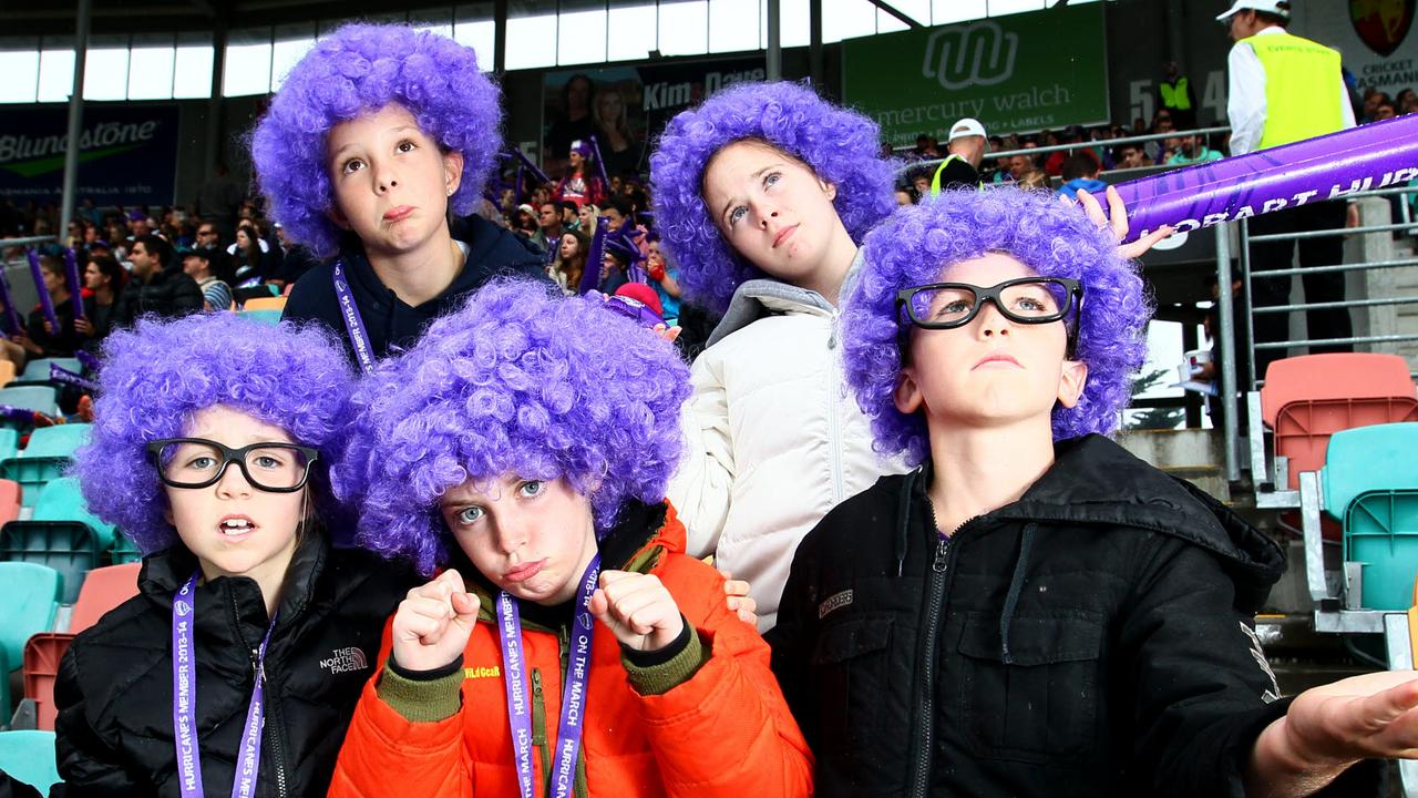 Hobart fans wait for play to restart at a washed out BBL game.