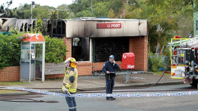 Post Office destroyed by fire at Dunwich, North Stradbroke Island. Picture: Mark Cranitch.