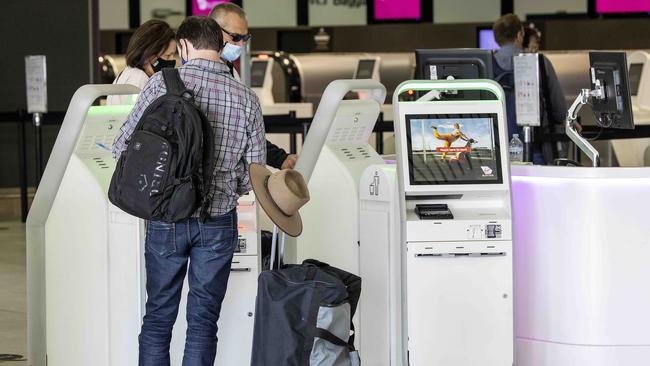 the Virgin Terminal at Melbourne Airport, where two overseas passengers flew in from Sydney, on Sunday. Picture: Ian Currie