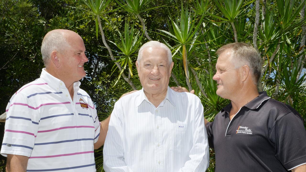 The late Ken Boettcher pictured when he retired, with his sons Darren and Mark. Photo Inga Williams / The Queensland Times