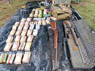 UNCOVERED: Police have uncovered firearms and drug paraphernalia at a homicide crime investigation scene on a Leyburn property. Picture: Queensland Police