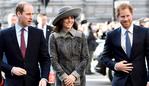 LONDON, ENGLAND - MARCH 14: (L-R) Prince William, Duke of Cambridge, Catherine, Duchess of Cambridge and Prince Harry attend the Commonwealth Observance Day Service on March 14, 2016 in London, United Kingdom. The service is the largest annual inter-faith gathering in the United Kingdom and will celebrate the Queen's 90th birthday. Kofi Annan and Ellie Goulding will take part in the service. (Photo by Gareth Cattermole/Getty Images)