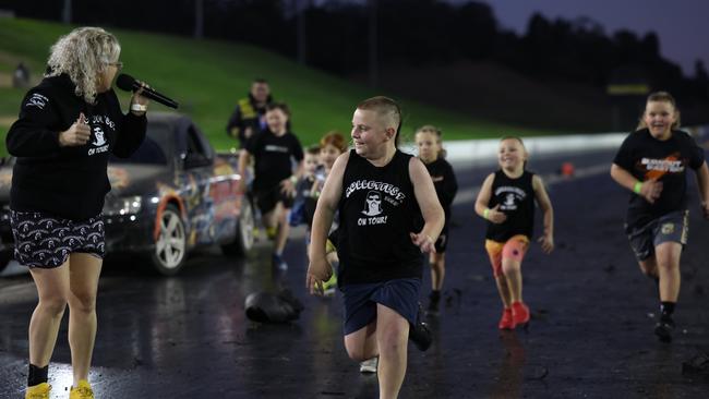 The kids’ mullet race at the Mulletfest heats at BrasherNATS on Eastern Creek Dragway. Picture: Rohan Kelly.