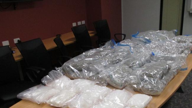The estimated $2.3 millions worth of illicit drugs seized during the search of two Brisbane properties on Monday. Picture: Queensland Police